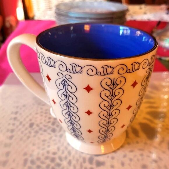 NEW Starbucks Barista 2003 Scroll Blue Interior Silver Border 20 oz. Large Mug - Picture 2 of 5